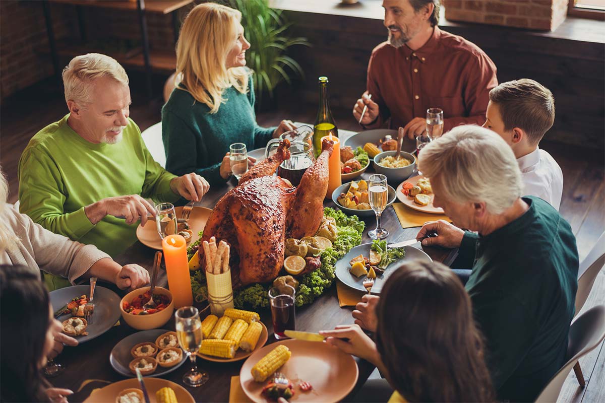 family enjoying a sober thanksgiving